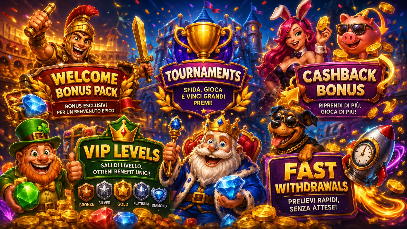 Le attività di Crazy Tower Casino: slot, live casino, tornei e game show