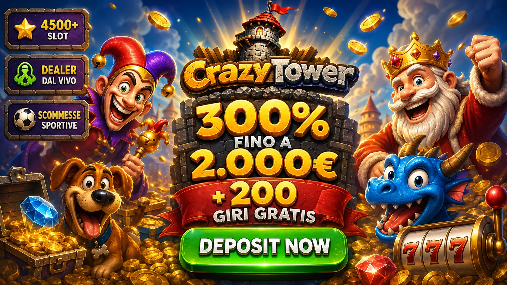 Crazy Tower Casino — Bonus 300% fino a 2.000€ + 200 Giri Gratis